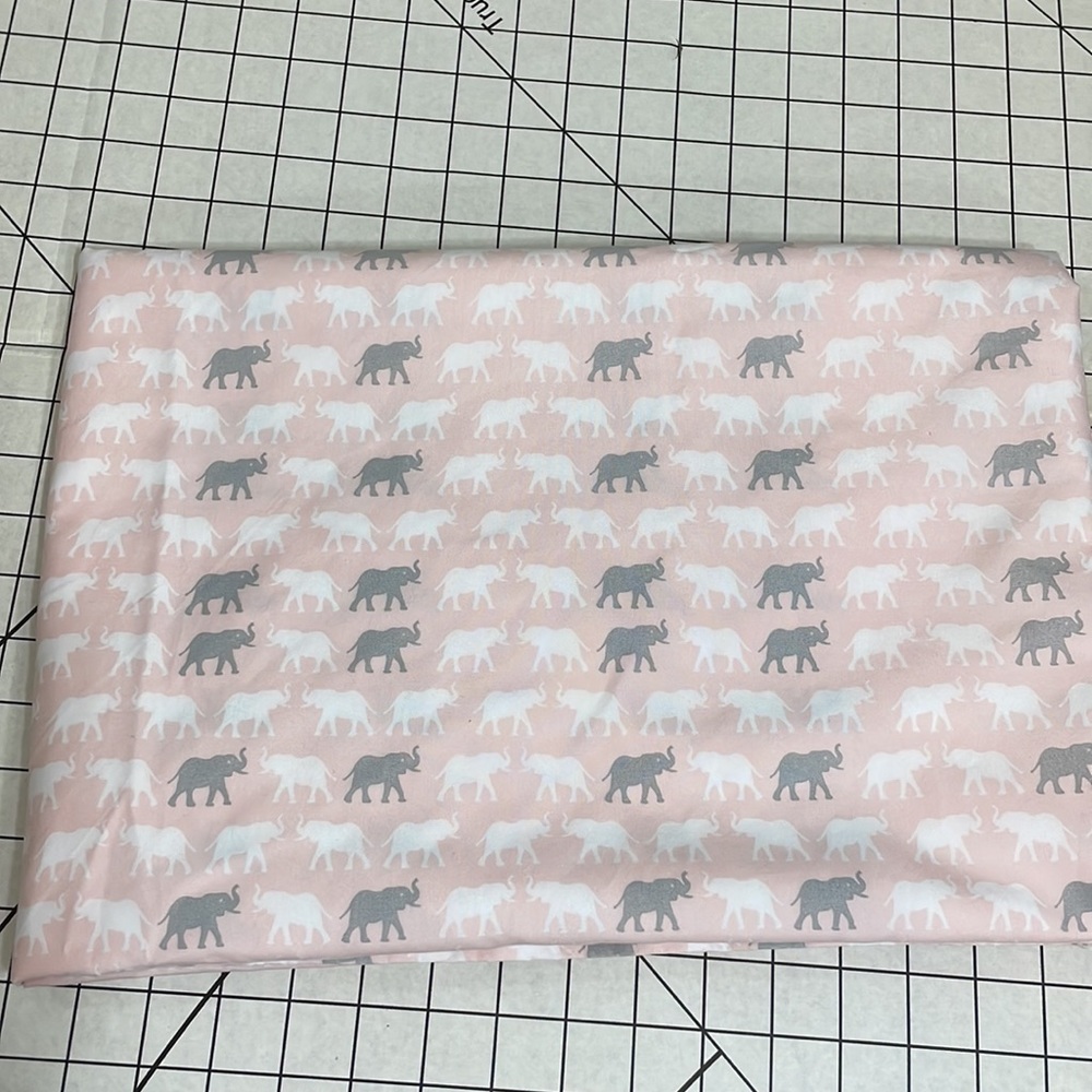 Pickle & Dot twin flat sheet, pale pink w white & gray elephants (92"x62")